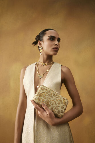 Pichhwai Clutch - Canary Gold, Gold, image 2